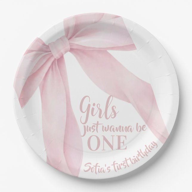 Girls just wanna be One Pink Bow  Paper Plates (Creator Uploaded)