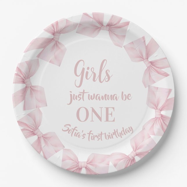 Girls just wanna be One Pink Bow  Paper Plates (Creator Uploaded)