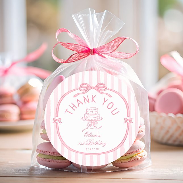 Girls Just Wanna be One Pink Bow Thank You  Classic Round Sticker (Creator Uploaded)