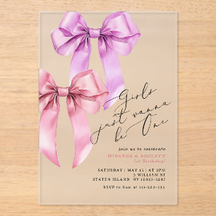 Girls just wanna be One Twin Girls 1st Birthday Acrylic Invitations