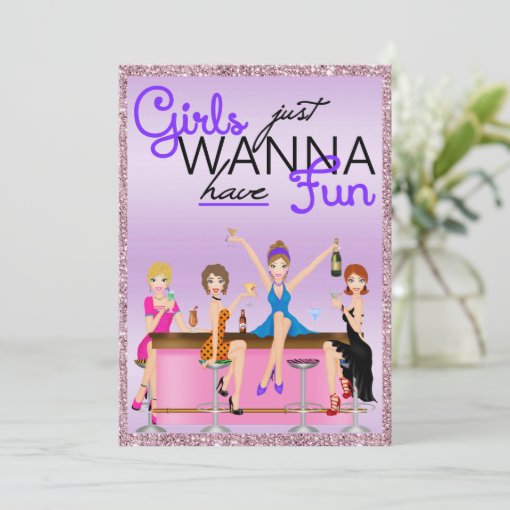Girls Just Wanna Have Fun Bachelorette Party Invitation | Zazzle