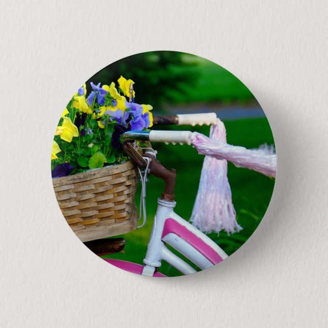 Girls Just Wanna Have Fun, Pink Girls Bicycle Pinback Button (Front)