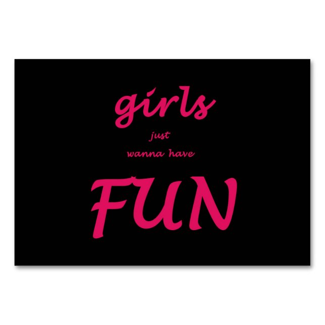 girls just wanna have fun table number (Front)