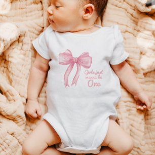 Girls Just Wanne Be One Pink Bow Coquette Birthday Baby Bodysuit