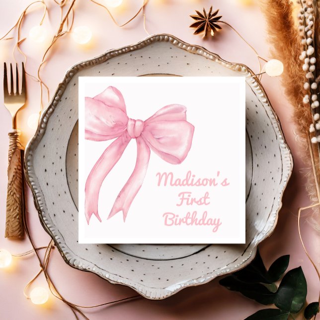 Girls Just Wanne Be One Pink Bow Coquette Birthday Napkins (Creator Uploaded)
