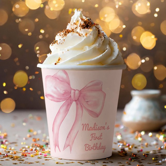 Girls Just Wanne Be One Pink Bow Coquette Birthday Paper Cups (Creator Uploaded)