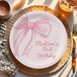Girls Just Wanne Be One Pink Bow Coquette Birthday Paper Plates