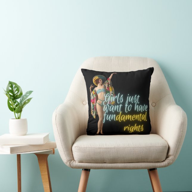 Girls Just Want Fundamental Rights Campy Dancer  Throw Pillow (Chair)