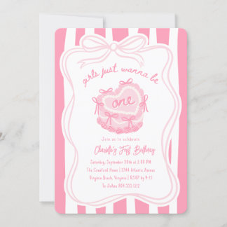 Girls Just Want to Be One Vintage Cake Birthday  Invitation