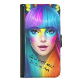 Girls Just Want to Have Fun colorful rainbow face Samsung Galaxy S5 Wallet Case