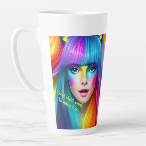 Girls Just Want to Have Fun colourful rainbow face Latte Mug