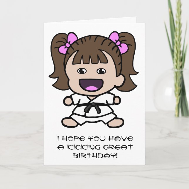 Girl's Karate Birthday Card (Front)