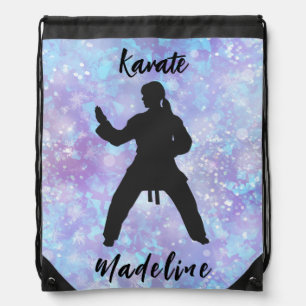 Girls Karate Blue Purple Personalized Drawstring Bag
