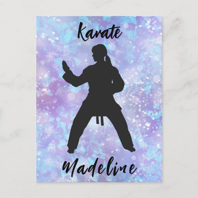 Girls Karate Blue Purple Personalized   Postcard (Front)