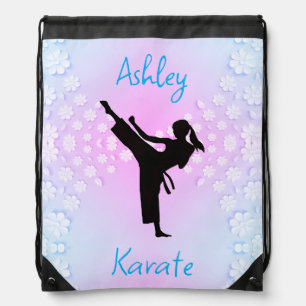 Girls Karate Floral Drawstring Bag