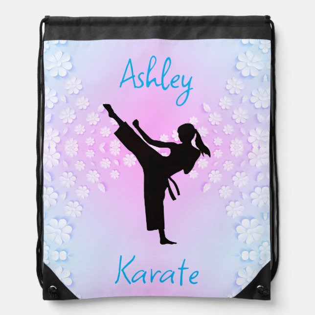 Girls Karate Floral Drawstring Bag (Front)