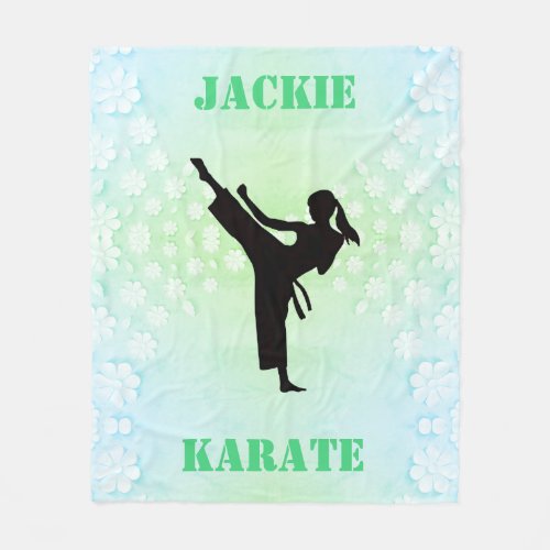 Girls Karate Floral Fleece Blanket