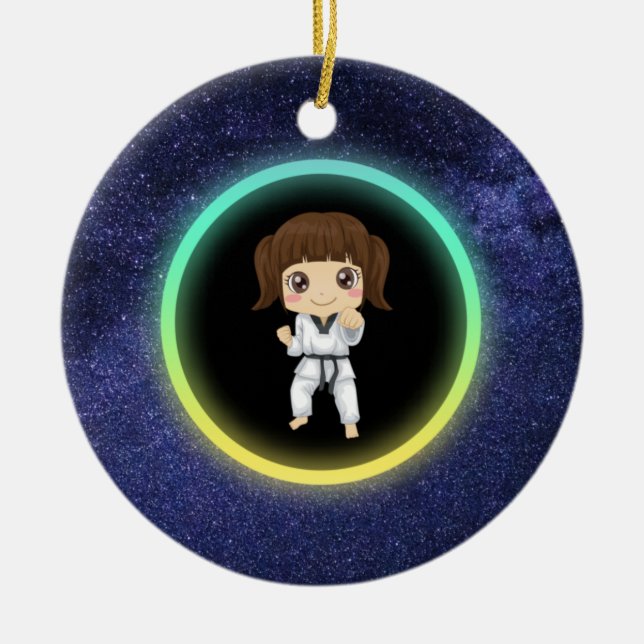 Girls Karate Galaxy   Ceramic Ornament (Front)