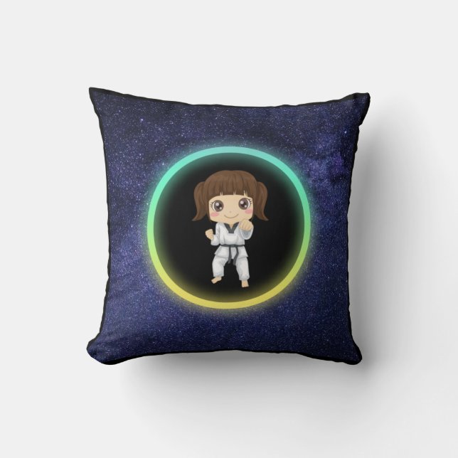 Girls Karate Galaxy  Throw Pillow (Front)