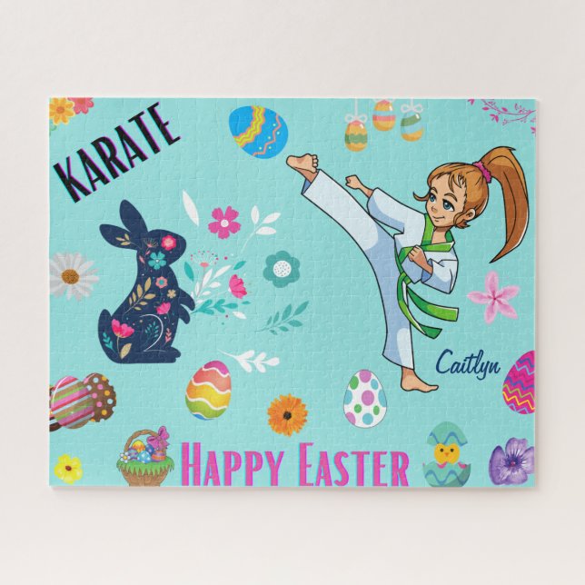 Girls Karate Happy Easter Decorative Jigsaw Puzzle (Horizontal)