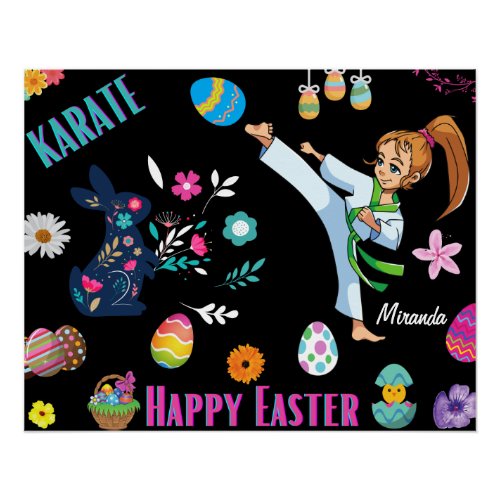 Girls Karate Happy Easter Decorative  Poster