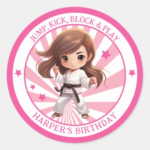 Girls Karate Martial Arts Birthday Party Classic Round Sticker