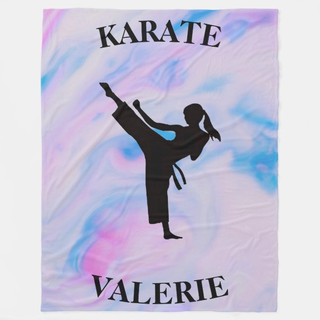 Girls Karate Pastel Swirl Fleece Blanket (Front)