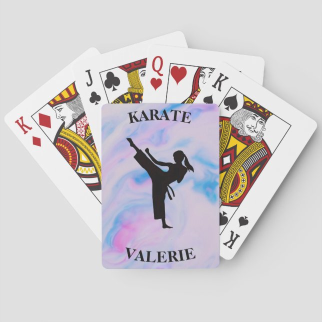 Girls Karate Pastel Swirl Poker Cards (Back)