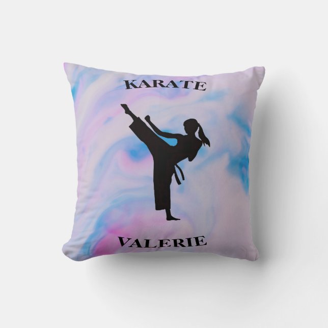 Girls Karate Pastel Swirl Throw Pillow (Front)