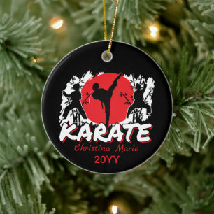 Girls Karate - Patriotic Japan Japanese Theme Cera Ceramic Ornament