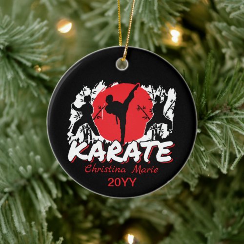 Girls Karate - Patriotic Japan Japanese Theme Cera Ceramic Ornament