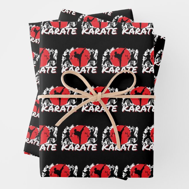 Girls Karate - Patriotic Japan Japanese Theme Wrapping Paper Sheets (In situ)