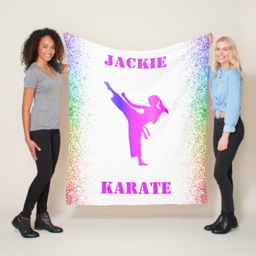 Girls Karate Rainbow Speckles Fleece Blanket