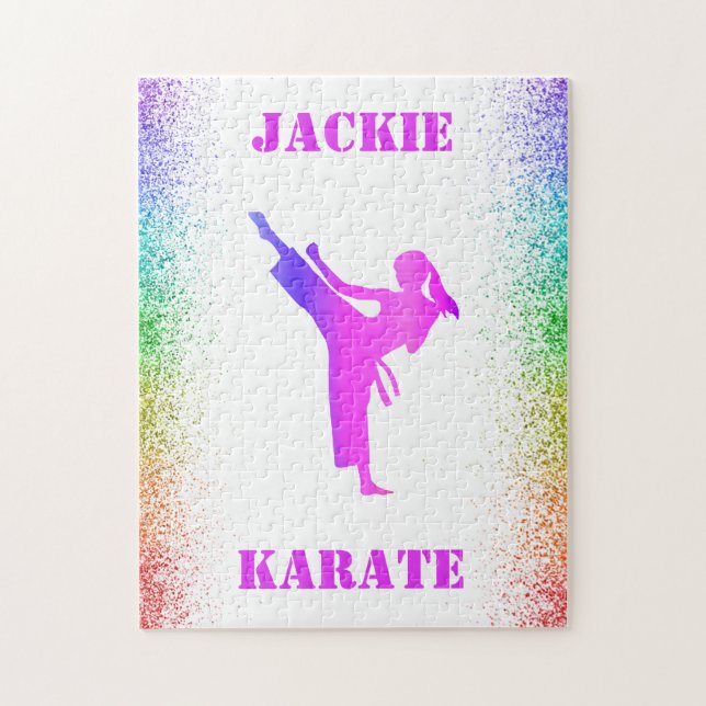 Girls Karate Rainbow Speckles  Jigsaw Puzzle (Vertical)