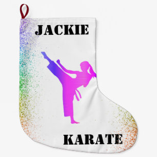 Girls Karate Rainbow Speckles Large Christmas Stocking
