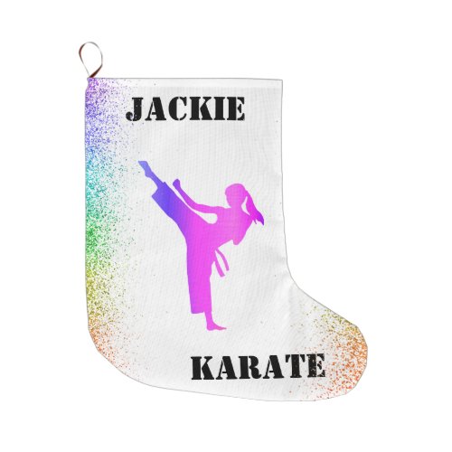 Girls Karate Rainbow Speckles   Large Christmas Stocking