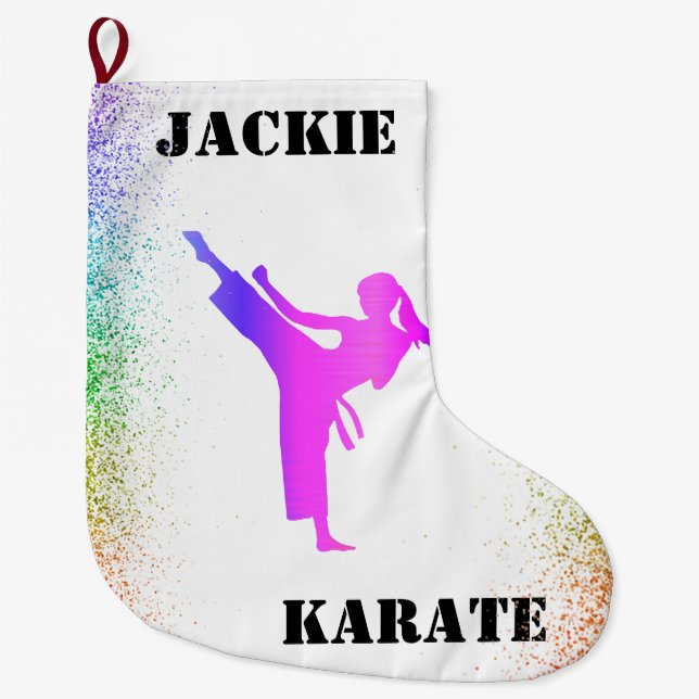 Girls Karate Rainbow Speckles   Large Christmas Stocking (Front)