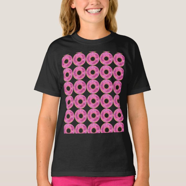 Girls Kids Funny Pink Donuts T-shirts (Front)