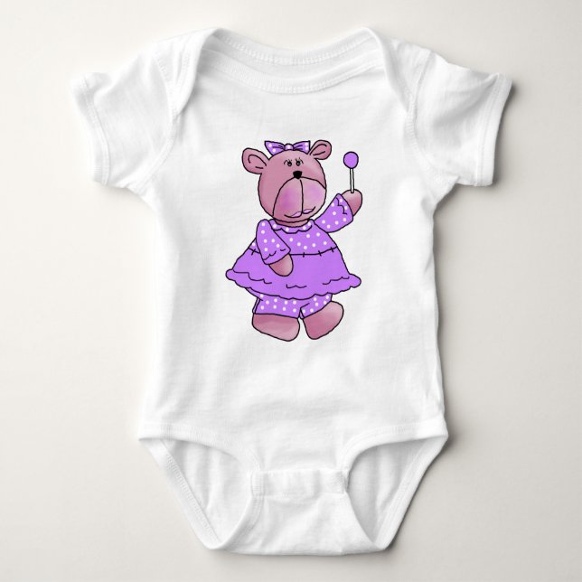 Girls Kid's Purple Lollipop Bear Baby Bodysuit (Front)