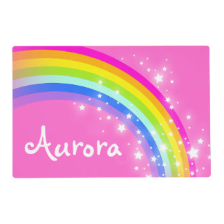 Girls kids rainbow named pink laminated placemat