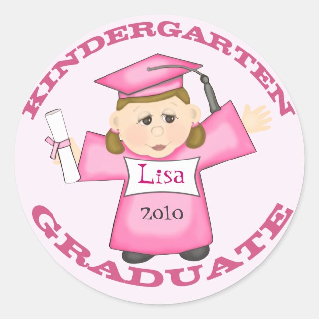 Girl's Kindergarten Graduation Classic Round Sticker (Front)