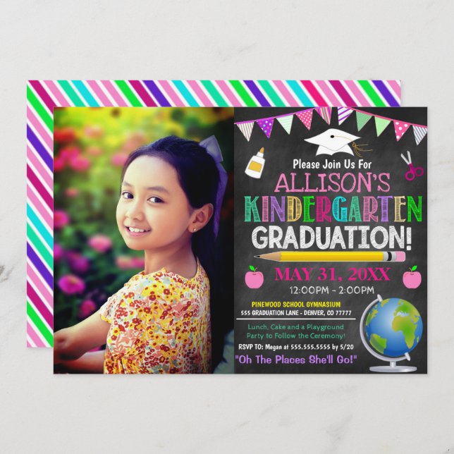 Girl's Kindergarten Graduation Invitation  (Front/Back)