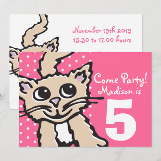 Girls kitten cat party pink invitation
