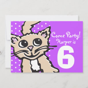 Girls kitten party purple invitation