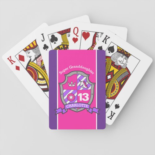 Girls knights shield unicorn custom message pink poker cards