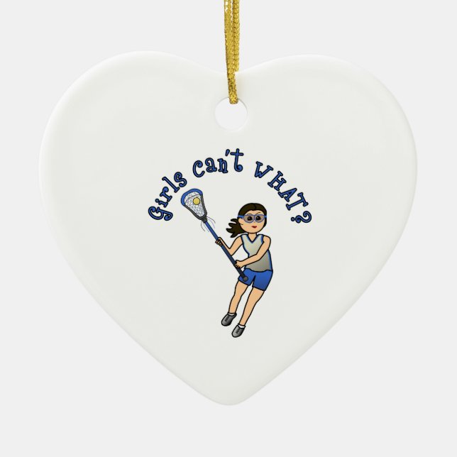 Girls Lacrosse Blue Ceramic Ornament (Front)