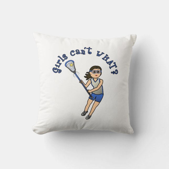 Girls Lacrosse Blue Throw Pillow (Front)