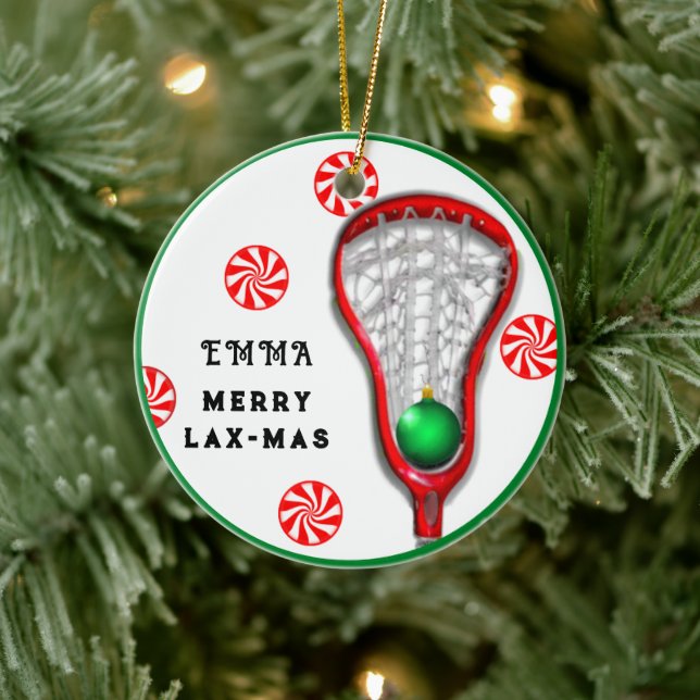 Girls Lacrosse Christmas Collectible Ceramic Ornament (Tree)
