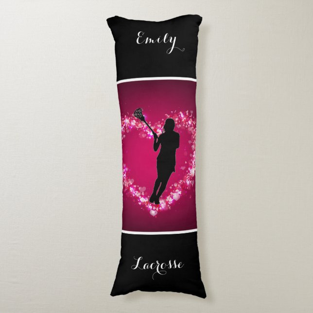 Girls Lacrosse Floating Hearts   Body Pillow (Front Vertical)
