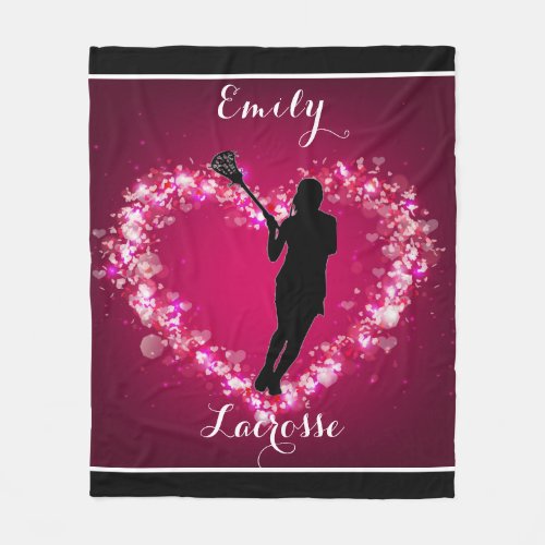 Girls Lacrosse Floating Hearts Fleece Blanket